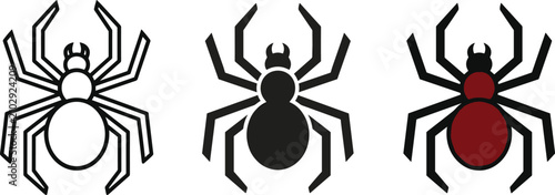 Cuadro en lienzo Set of three spider icons, vector illustration of arachnids in different styles,