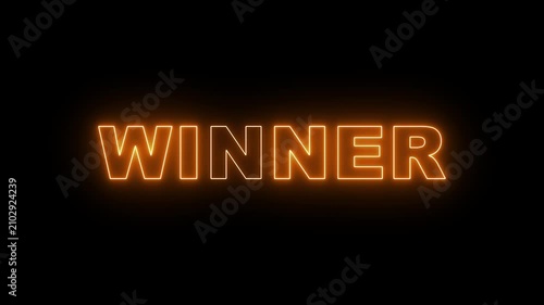 Animated glowing flickering neon inscription winner. neon winner text animation.4k motion graphics video animation
