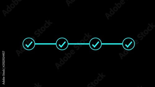 4 step infographic process with check mark icon. infographic step by step process icon animation on black background, step process success with check marks. Step-by-Step Guide