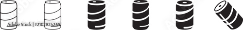 Tin Can Icon Set in Line and Silhouette Styles.