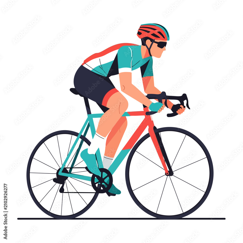 Fototapeta premium Cyclist riding racing bike, sport, healthy lifestyle, action, isolated on white