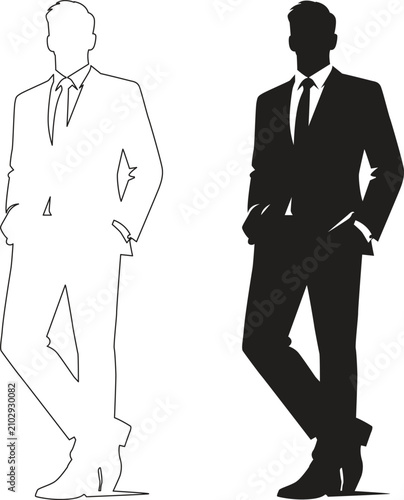 Man In Suit Silhouette Black And White Outline Illustration