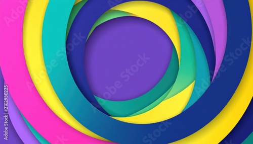 Bold overlapping colorful circular bands abstract background.