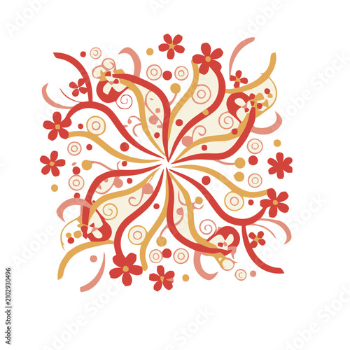 Abstract Floral Swirls and Dots Pattern