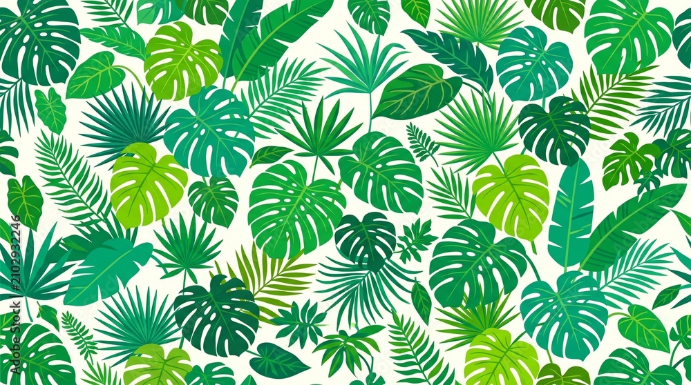 Fototapeta premium Vibrant Seamless Pattern of Tropical Leaves and Monstera Foliage