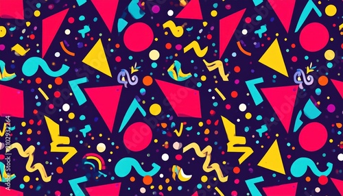 Bright geometric abstract pattern with red and yellow shapes.