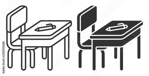 school desk icon set with chair and pen vector illustration on transparent background