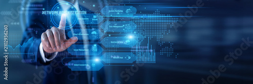 Принти на полотні Admin touches the virtual screen to manage network administration