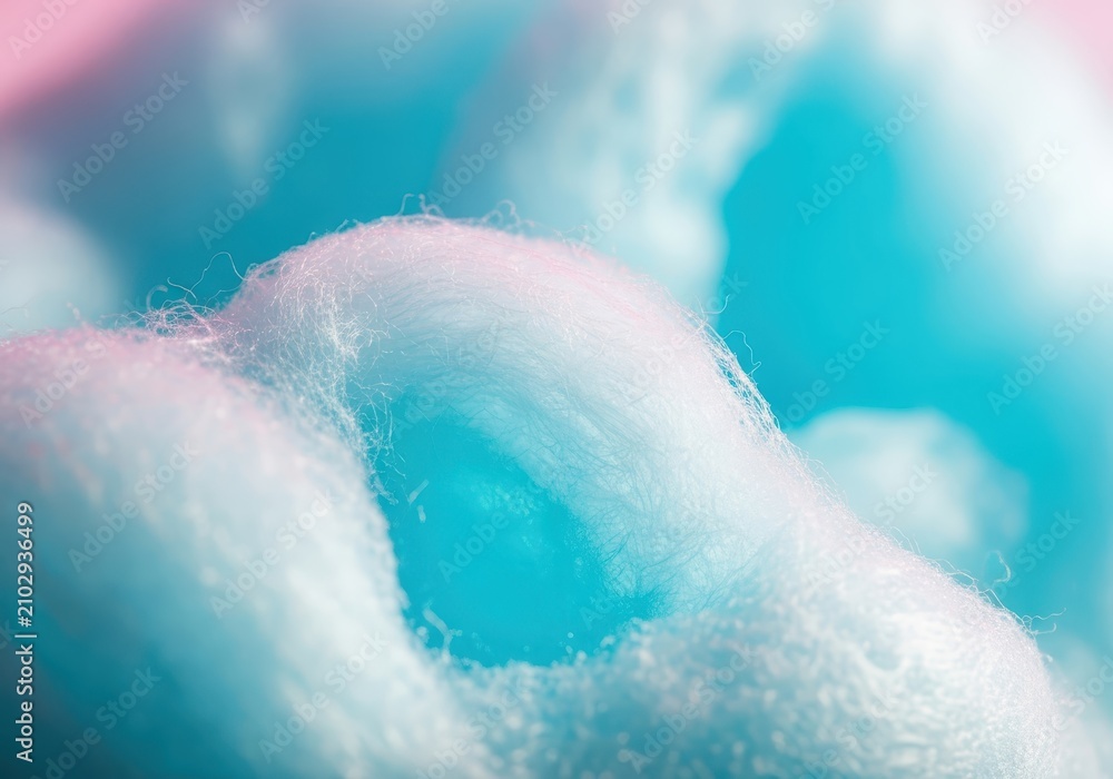 Fototapeta premium Macro Close-up of Fluffy Pink and Blue Cotton Candy Texture Background for Sweet Celebrations