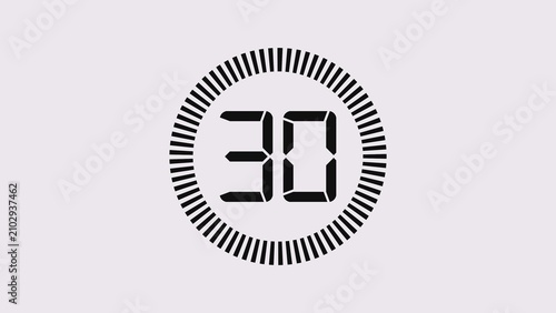 Canvastavla Black digital timer icon showing thirty seconds or minutes with a circular dashe
