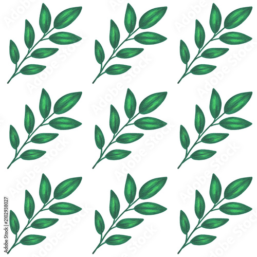 Green leaves seamless pattern digital drawing