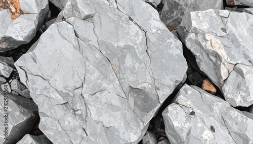 Close-up of large, weathered grey limestone rocks with visible cracks and fissures, showcasing natural texture and geological detail.