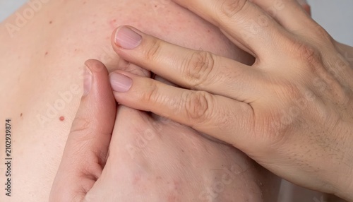 Person scratching itchy skin on hand.