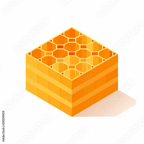 Isometric orange hexagonal grid block