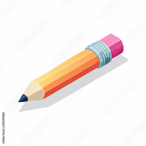 Isometric orange wooden pencil isolated on white.