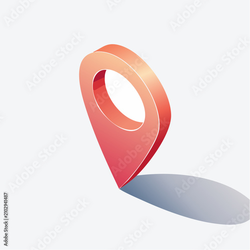 Isometric orange map location pin icon with shadow.