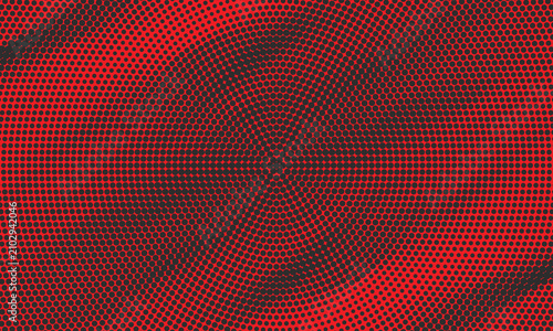 Abstract Red Circular Halftone Dot Pattern Background, Radial Concentric Circle Dark Design
