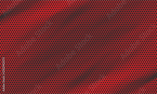 Abstract Red Black Hexagon Halftone Mesh Background, Dark Grunge Honeycomb Pattern Design