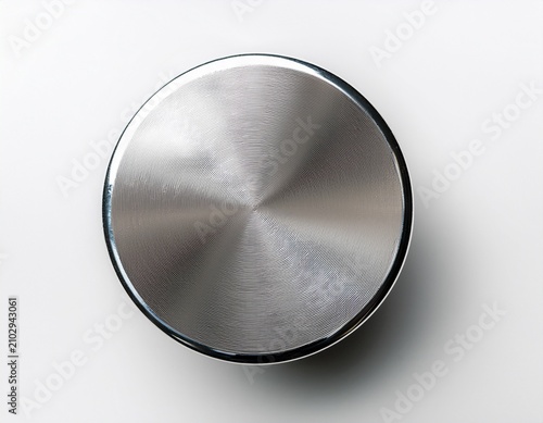 blank silver button badge or round metallic pin mockup with customizable surface top view and white background