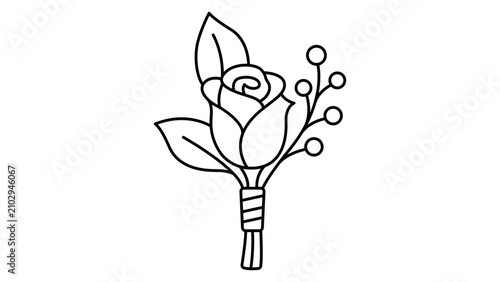 Schilderij op canvas Elegant hand-drawn vector icon of a wedding boutonniere featuring an editable stroke for customizable line weight, perfect for minimalist marriage celebrations, floral lapel designs, and icons