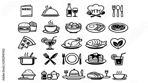 Food, Restaurant and Dining Black Glyph Icon Set