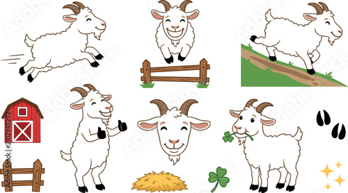 Foto Organic Livestock Farm Goat Mascot Character Clipart Collection Vector Featuring