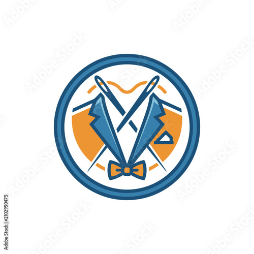 Crossed tuxedo jackets with bowtie circular logo icon.