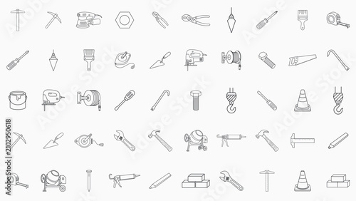 Canvastavla Professional construction tools and hardware vector icon set with editable stroke