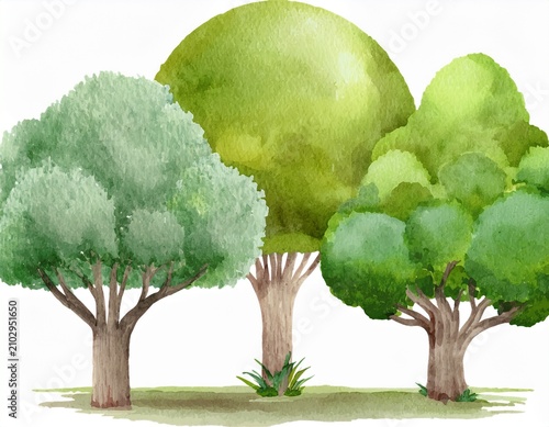watercolor trees in the park watercolor object isolated