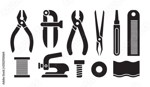 Fotografie Jewelry making tools set icons of pliers and puncher for workshop and artisan craft design