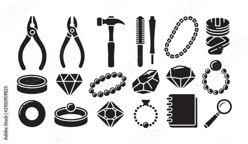Obraz na płótnie Jewellery crafting icons and tools for making jewelry on white background