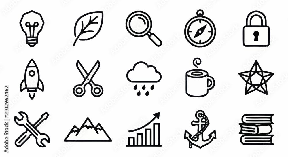 Fototapeta premium Collection of minimalistic black and white icons set.