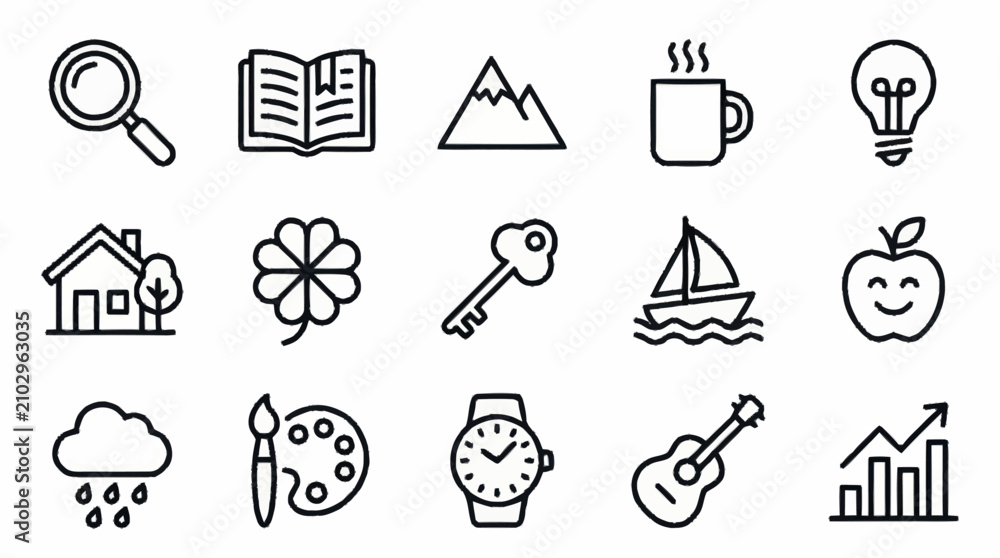 Fototapeta premium Collection of minimalist line art icons for various themes.