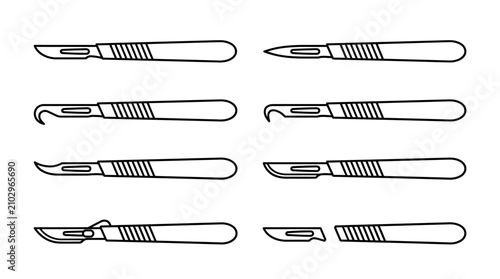 Medical Scalpel Instruments Set - Surgical Blades, Cutting Tools Vector Illustrations
