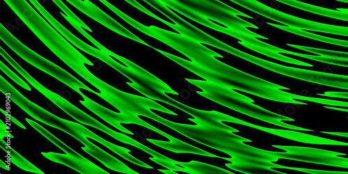 A vibrant digital art background featuring flowing bright green streaks of paint or light against a deep black backdrop, perfect for modern graphic design and tech projects