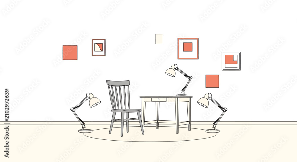 Fototapeta premium Minimalist Dining Set With Framed Wall Decor Illustration.