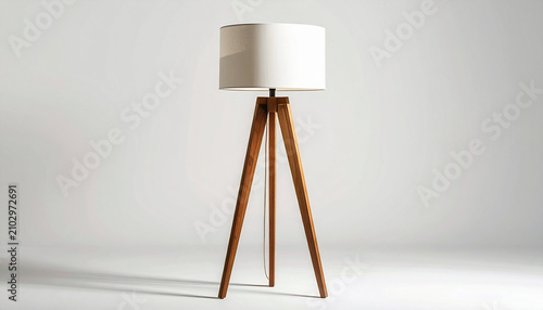 Modern Floor Lamp with Wooden Tripod Base and White Shade
