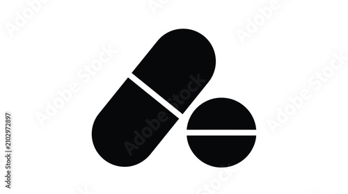 Fotografie Pill And Tablet Silhouette On White Background