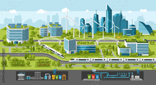 Sustainable Cityscape: Green Buildings, Renewable Energy, and Eco-Friendly Transport