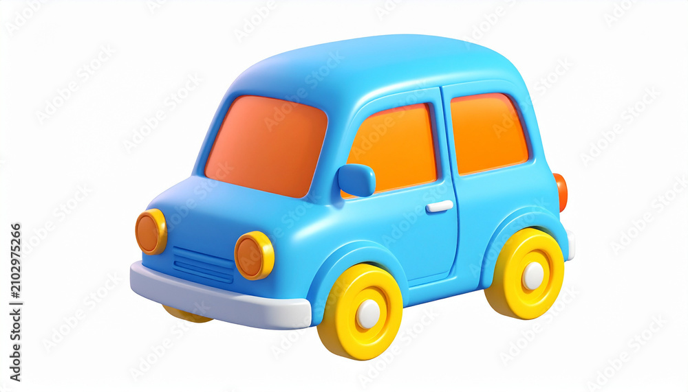 Obraz premium Cute Blue Toy Car with Yellow Wheels for Children