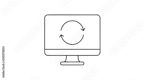 Cuadro en lienzo Computer monitor vector icon with circular refresh arrow, representing software update and data synchronization in clean minimalist outline style for tech interfaces and digital applications