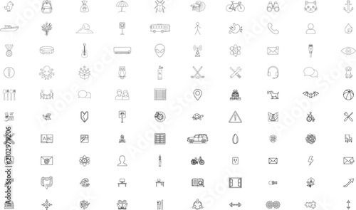 Bild auf Leinwand Hand-Drawn Vector Icon Set Collection Bundle Featuring 100 Hand-Traced Minimalis