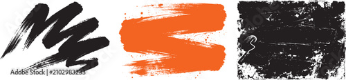 Grunge paint brush strokes and roller texture vector set for distressed design elements