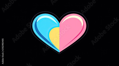 Illustration of a heart with the colors of the Pansexual Pride Flag on black background