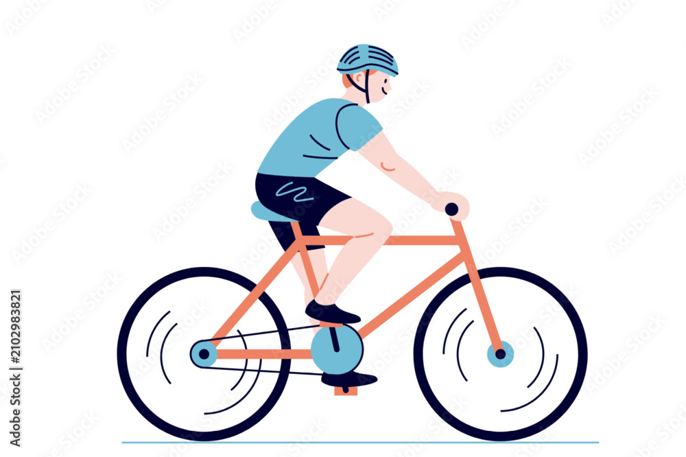 Fototapeta premium Young cyclist riding a mountain bike outdoors. Sporty man in helmet and athletic gear training on a bicycle.