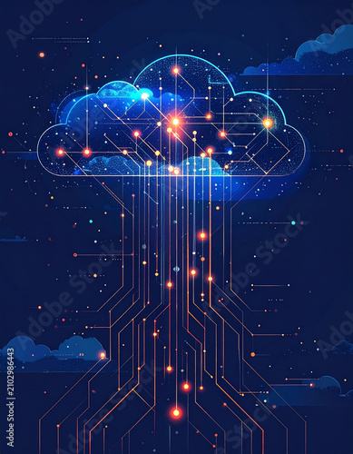 Digital Data Flow Network Illustration