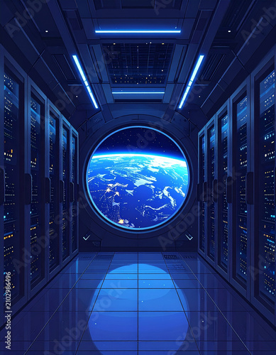 Space Data Center Vector Illustration