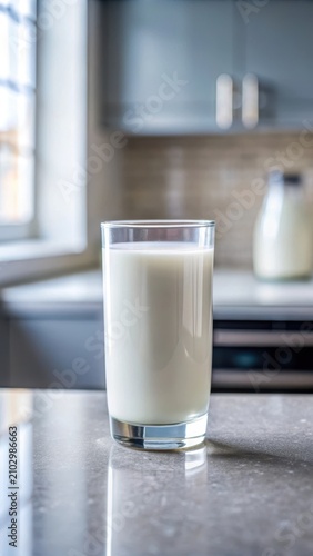 A glass of milk with condensation on the outside