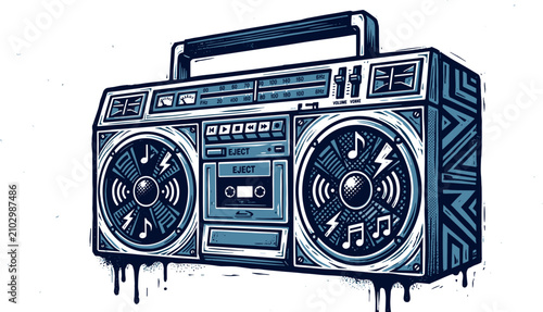 Canvastavla Retro retro boombox ghetto blaster vector illustration featuring detailed line w