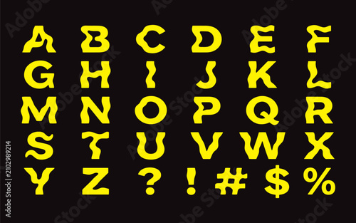 Wavy liquid distorted alphabet character set for creative modern graphic projects
